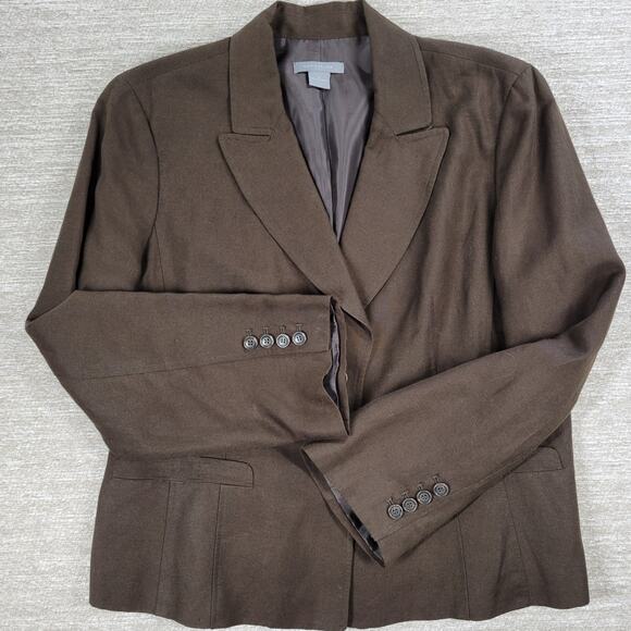 Ann Taylor Linen Jacket Womens 14 Brown Lightweight Office Career Blazer - Picture 10 of 13